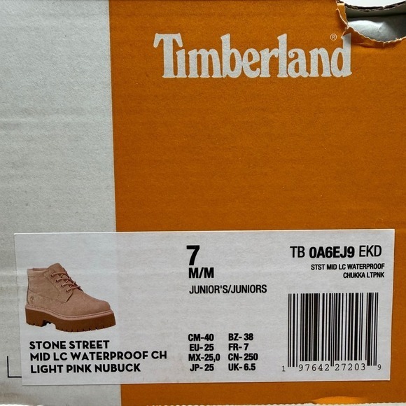 Timberland Stone Street Mid LC Chukka Boots Light Pink Nubuck Juniors 7- NWT - Picture 2 of 9